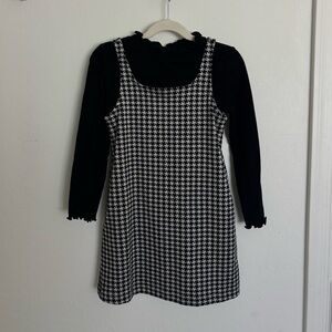 Girls houndstooth dress with matching ruffle neck top